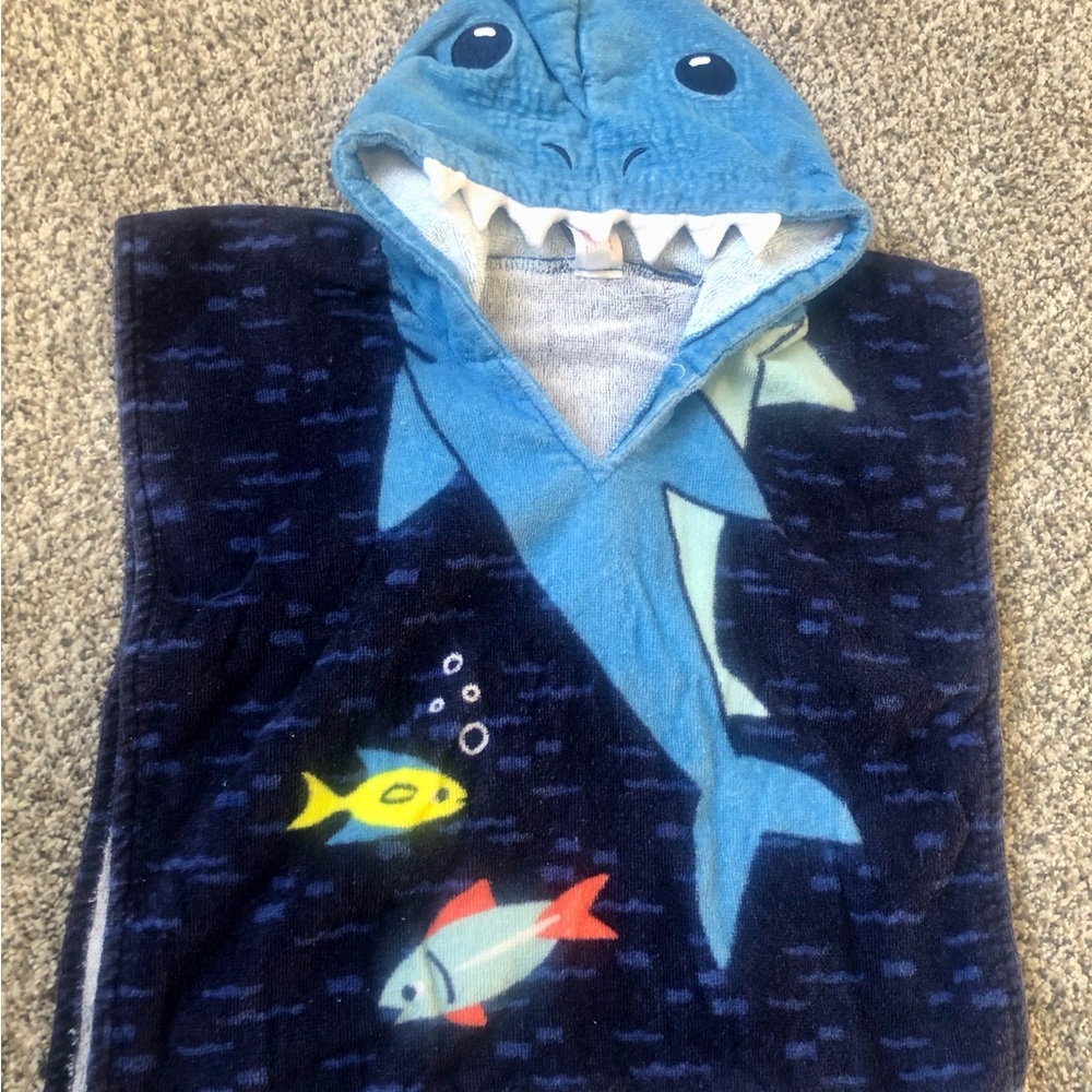 Cat & Jack Blue Shark Hooded Kids Swim Coverup Poncho